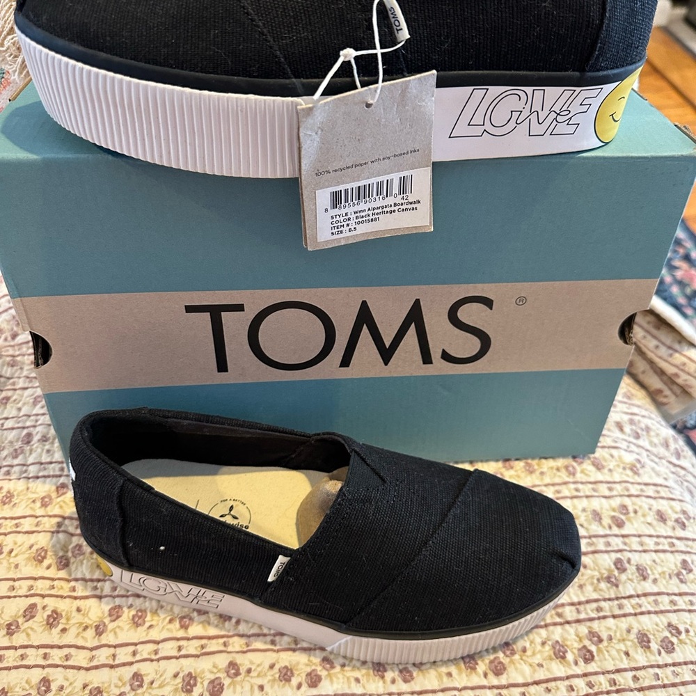 TOMS Black Heritage Canvas Alpargata Platform 8.5